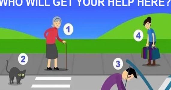 Discover what you are like: Who in the picture you would help first?